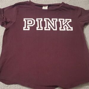 PINK Victoria's Secret Short Sleeve Tee - Deep Plum with White Logo Size LARGE